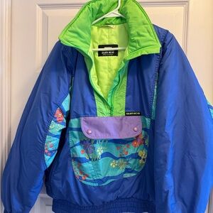 Retro Sun Ice Vibrant Blue and Green Bomber Jacket